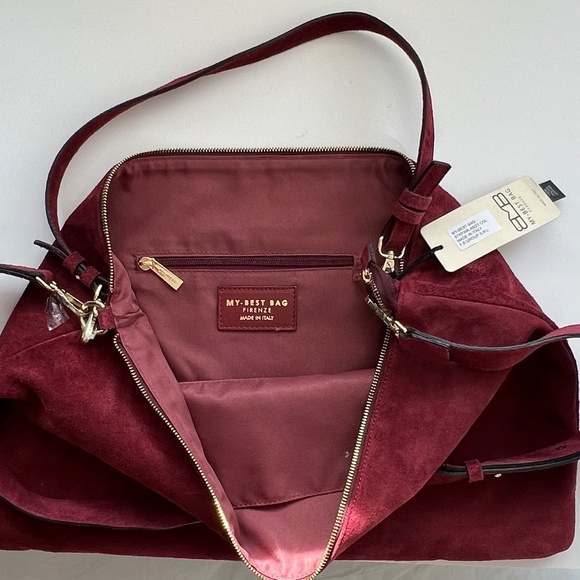 NWT - Suede Hobo Burgundy Slouchy Messenger Shoulder/Crossbody Bag Made in Italy - Picture 7 of 10